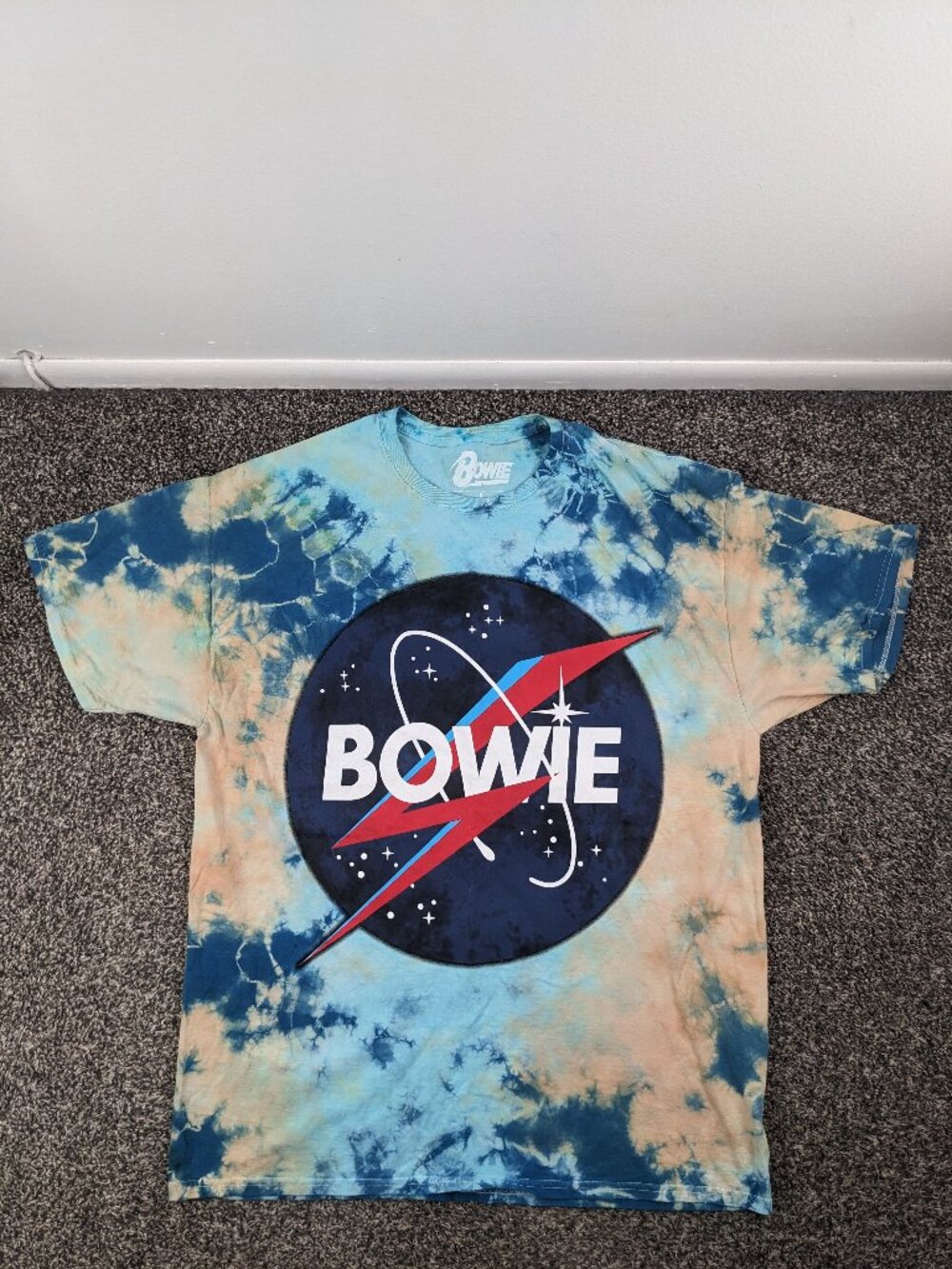 2021 David Bowie T-Shirt Tie Dye Big Space Logo Officially Licensed Mens Large